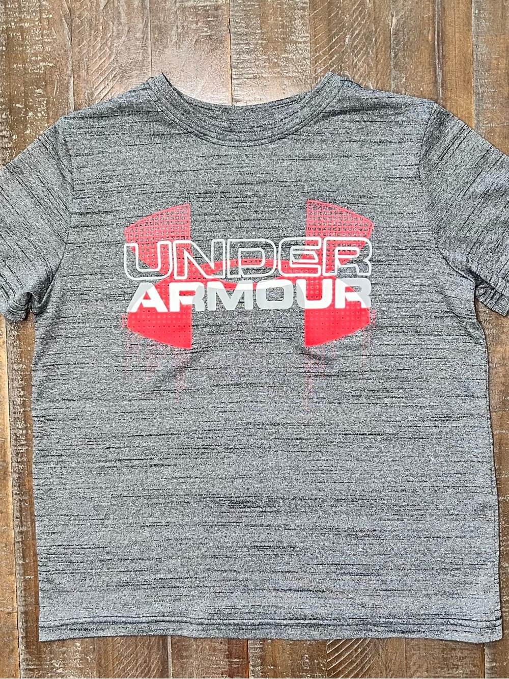 Under Armour Kids Heather Gray Short Sleeve Tee with Red Logo